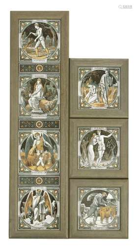 A set of four Minton's Season's tiles designed by John Moyr Smith