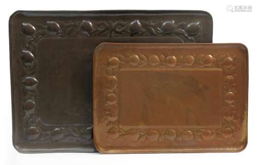 A Newlyn Industrial Class patinated copper tray designed by J D Mackenzie