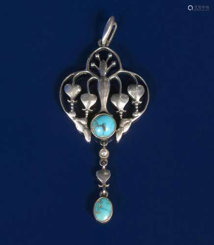 A Liberty & Co silver and turquoise pendant necklace