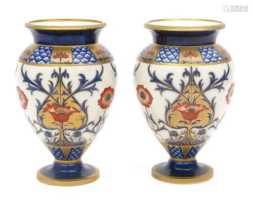 A pair of James Macintyre & Sons Aurelian Ware vases designed by William Moorcroft