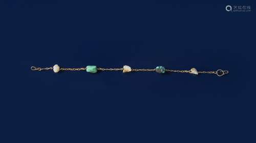 A Liberty & Co gold link turquoise and pearl bracelet