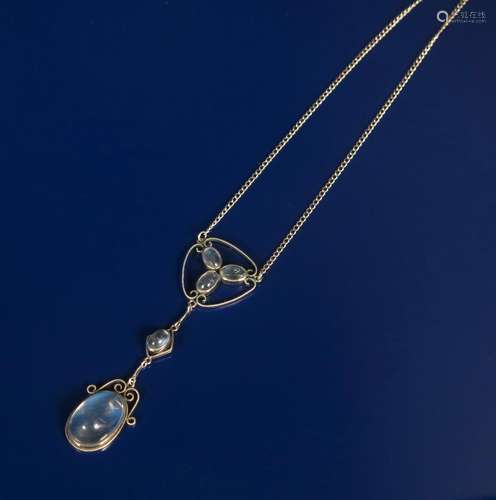 A silver and moonstone pendant necklace probably Liberty & Co