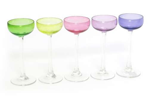 A set of five Viennese liqueur glasses in the manner of Otto Prutscher