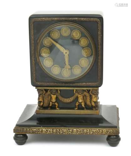 A continental polished slate and gilt metal mantel clock probably Austrian