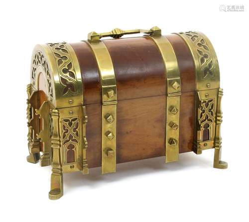 A Gothic walnut and bronze jewellery casket