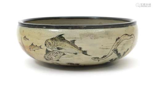 An unusual Martin Brothers stoneware Aquatic bowl by Robert Wallace Martin