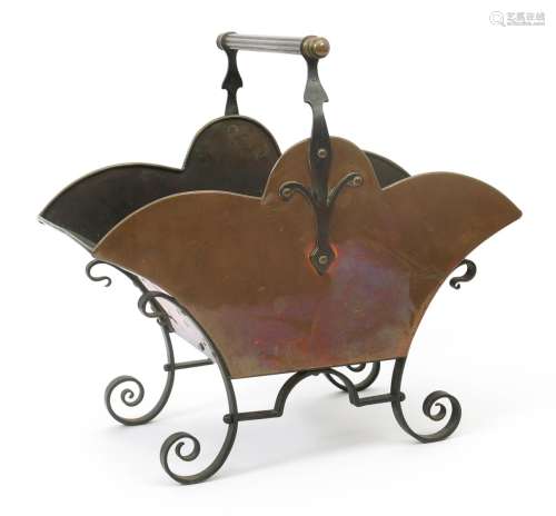 A Benham & Froud copper and wrought iron coal scuttle probably designed by Dr Christopher Dresser