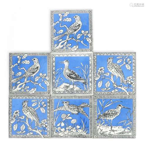 Five Minton & Hollins dust pressed tiles after designs by E W Godwin