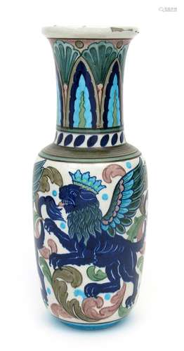 A Burmantofts Faience Anglo-Persian Pillar vase by Leonard King