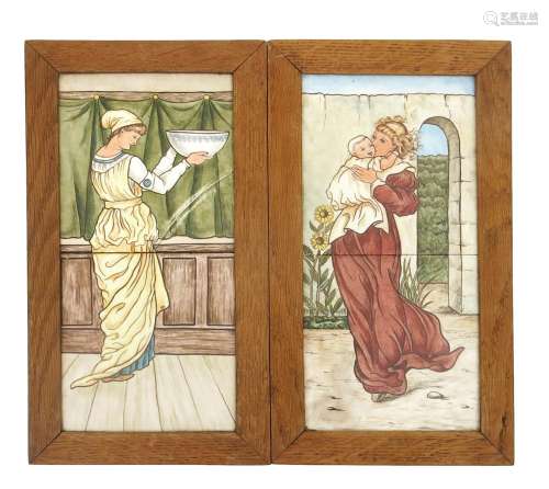 A pair of two two-tile panels painted by C D Salt