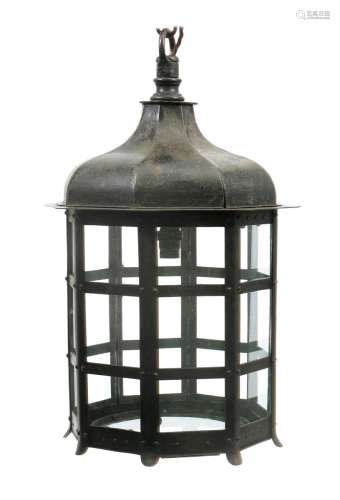 A large Cotswold School patinated iron hall lantern