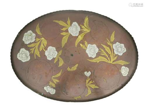 A Benham & Froud mixed metal inlaid copper tray