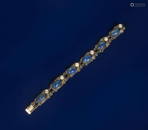 A HMS silver and lapis stone bracelet