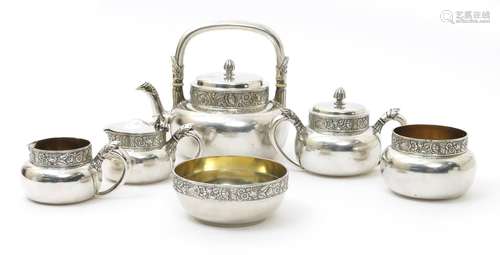 λ A Gorham & Co electroplated metal and ivory tea set