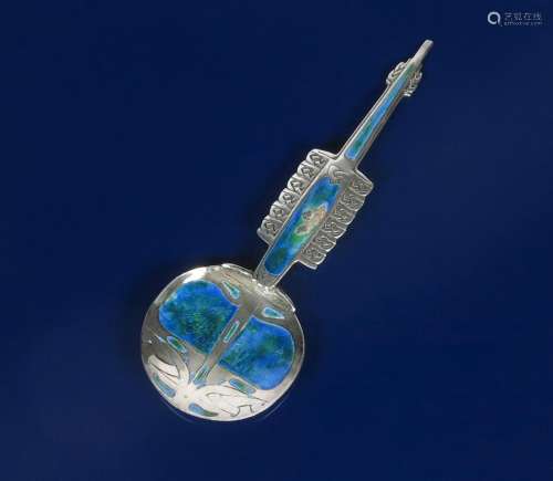 A large Liberty & Co Cymric silver and enamel Coronation spoon designed by Archibald Knox