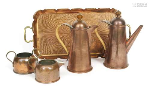 A Hart and Huyshe Campden copper four piece coffee set