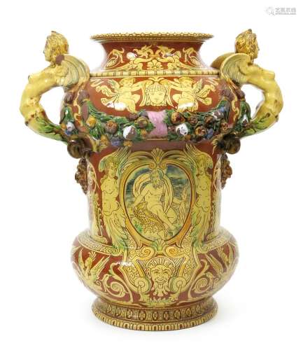 A large Renaissance revival vase in the manner of Minton's