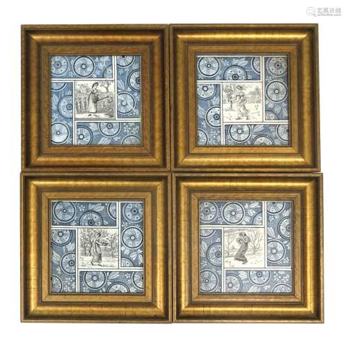 A set of four T & R Boote Seasons tiles designed by Kate Greenaway