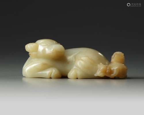 A Chinese celadon jade water ‘buffalo and qilin’ group