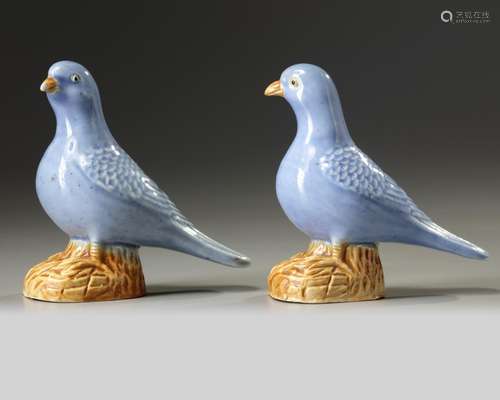 A pair of Chinese blue-glazed doves