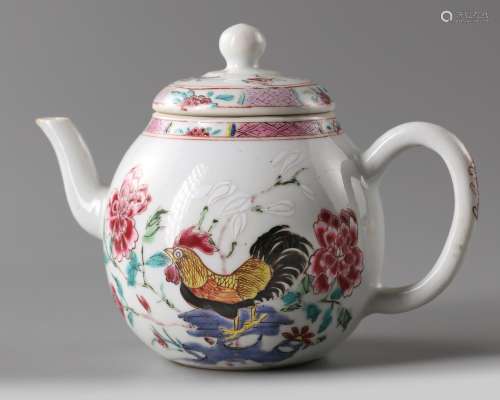 A Chinese famille rose 'cockerel' teapot
