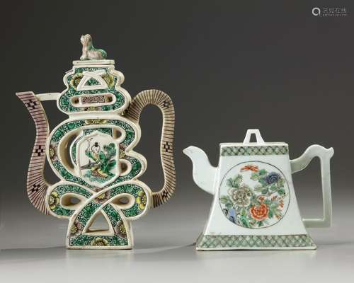 Two Chinese famille verte teapots