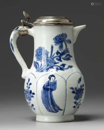 A silver-mounted Chinese blue and white moulded Milk Jug