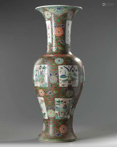 A large Chinese famille verte phoenix tail vase