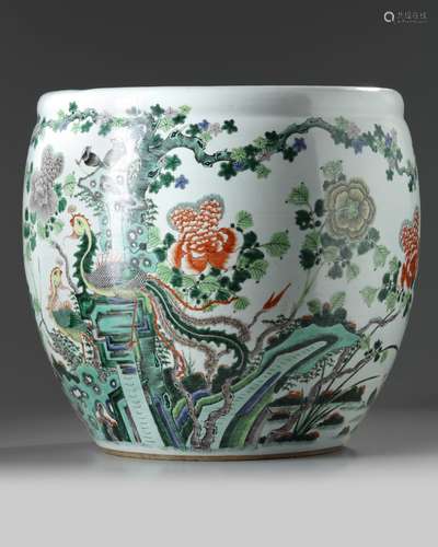 A large Chinese famille verte 'birds and flowers' jardinière