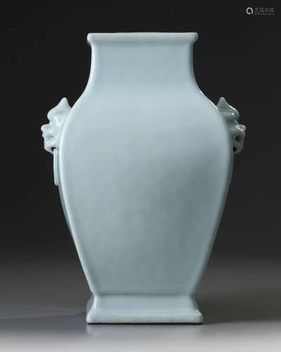 A Chinese 'clair de lune' glazed square-section hu vase