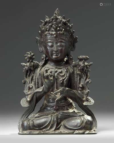 A Chinese gilt laquered bronze Guanyin