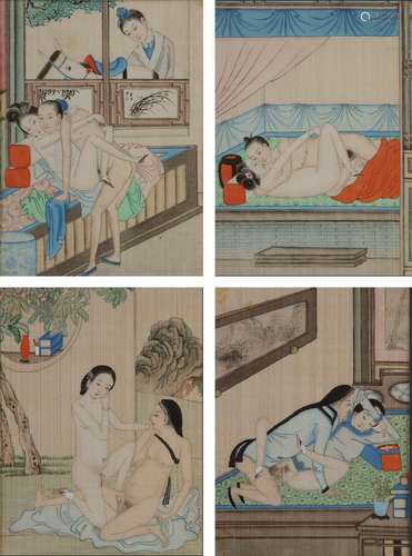 A group of four Chinese erotic album leaves