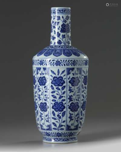 A Chinese blue and white 'floral' bottle vase