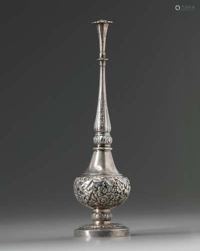 A Chinese silver 'floral' rosewater sprinkler