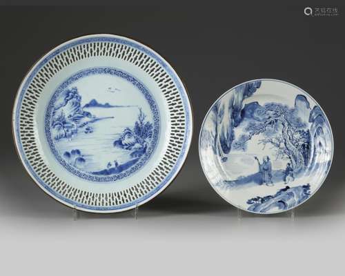 Two Chinese blue and white dishes