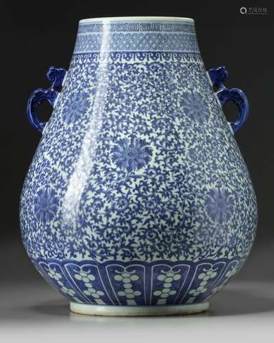 A large Chinese blue and white 'lotus' vase, hu