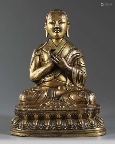 A large Sino-Tibetan gilt bronze Lama