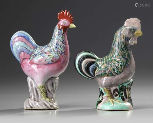 Two Chinese porcelain cockerels