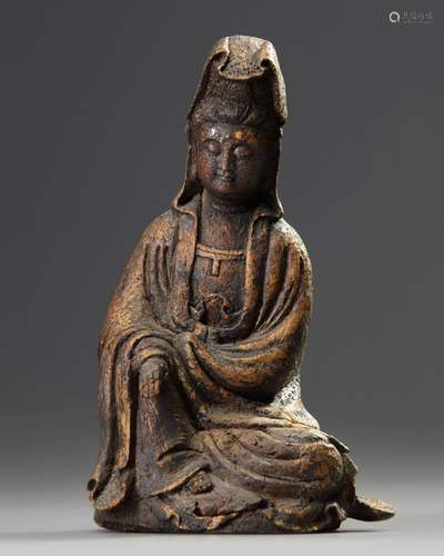 A Chinese bamboo figure of Guanyin