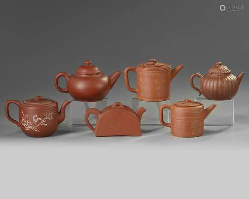 A group of six Chinese Yixing teapots