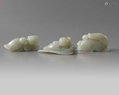 A group of three Chinese celadon jade animals