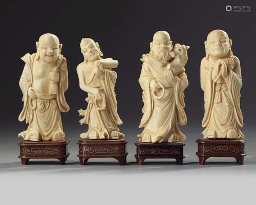 A group of four Chinese carved ivory Luohan