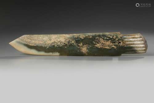 A large Chinese celadon jade blade, ge