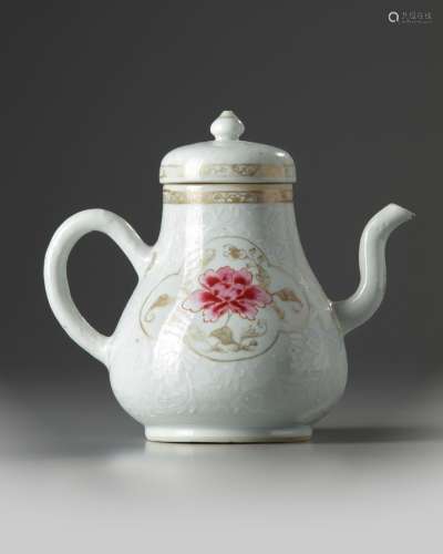A Chinese famille rose 'peony' teapot and cover