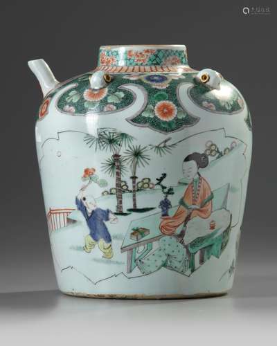 A large Chinese famille verte 'ladies' wine ewer