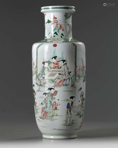 A Chinese famille verte rouleau vase