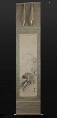 A Painting of a Monkey and Crab by Imao, Keinen ?? ?? (1845 - 1924)