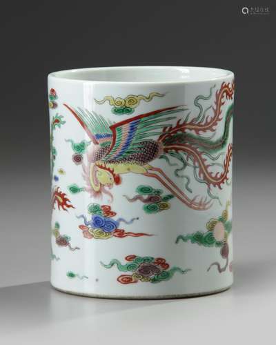 A Chinese famille verte brush pot, bitong