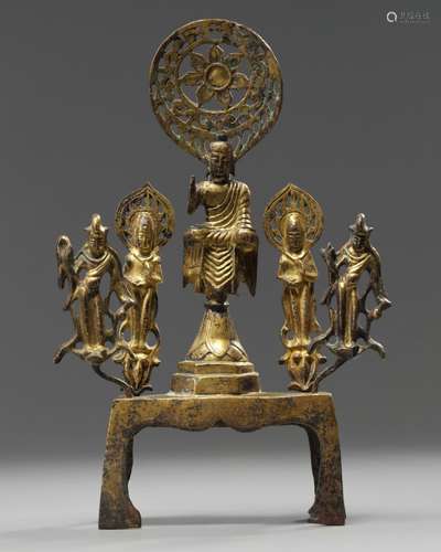 A Chinese gilt bronze Buddhist votive group