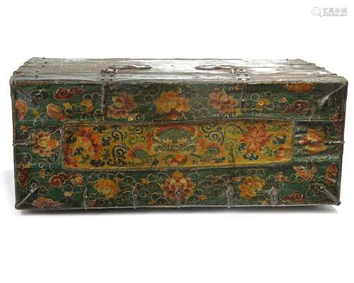 A Tibetan painted leather trunk